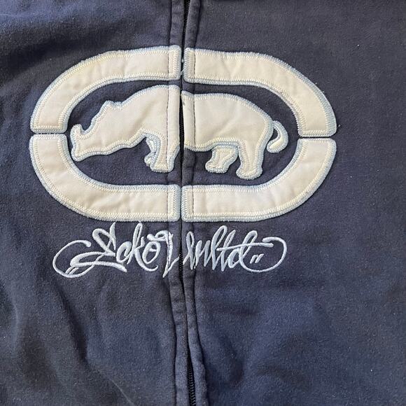 Ecko Unltd Sweatshirt Mens Small Full Zip Fleece Blue Pockets Hoodie Y2K Vintage - Picture 2 of 8